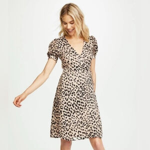 Alice + Olivia Beige and Black Leopard Print Midi Dress